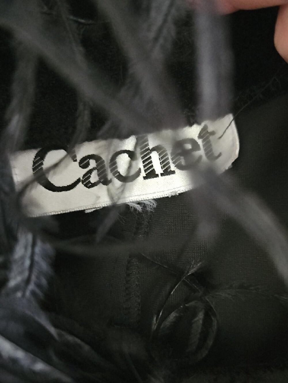 Cachet Black Feather-Trim Velvet Top - Picture 2 of 3